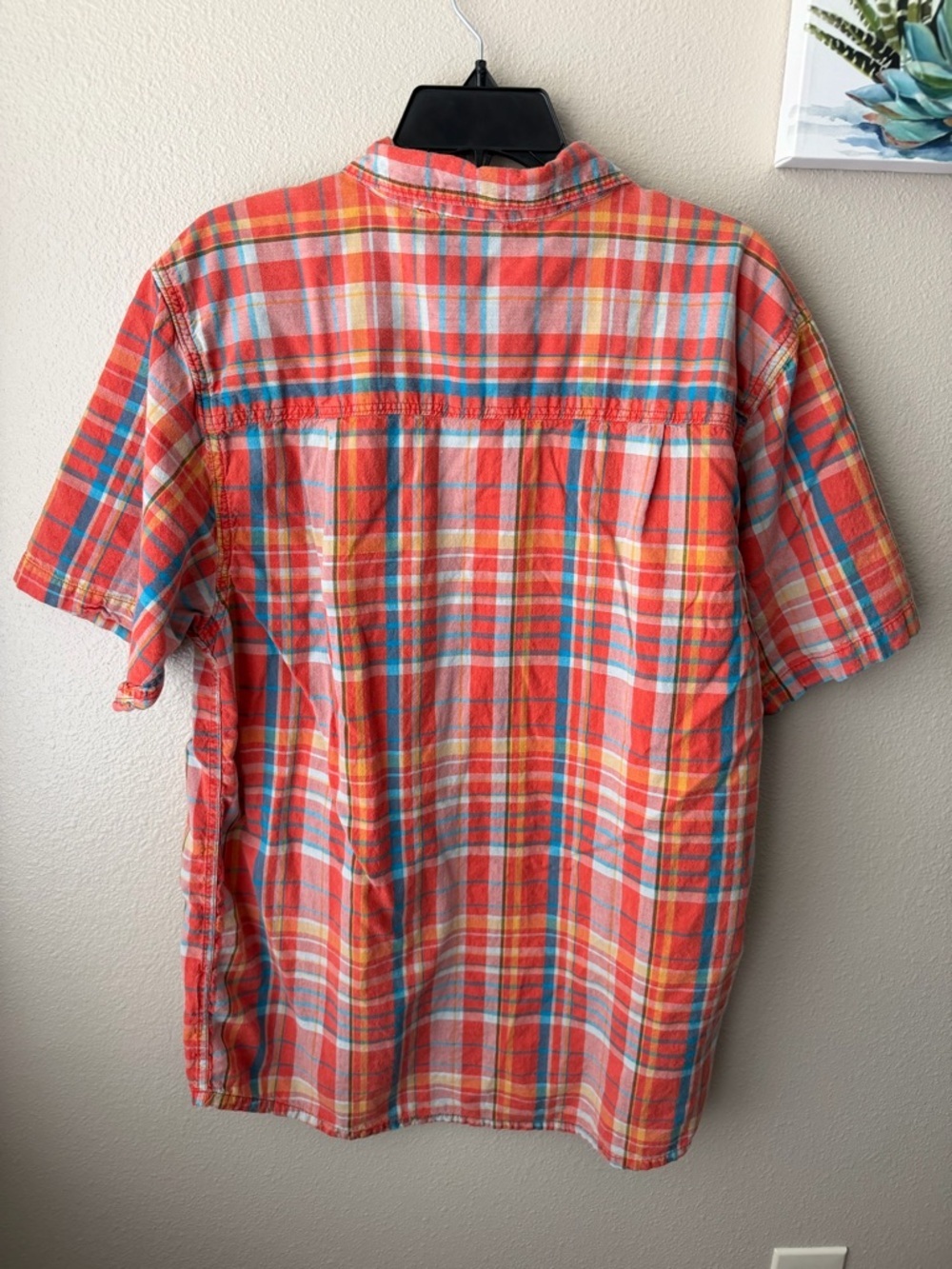 Kavu Men's XL Plaid Orange Short Sleeve Button Up Casual Shirt Hiking Outdoor - Picture 2 of 8